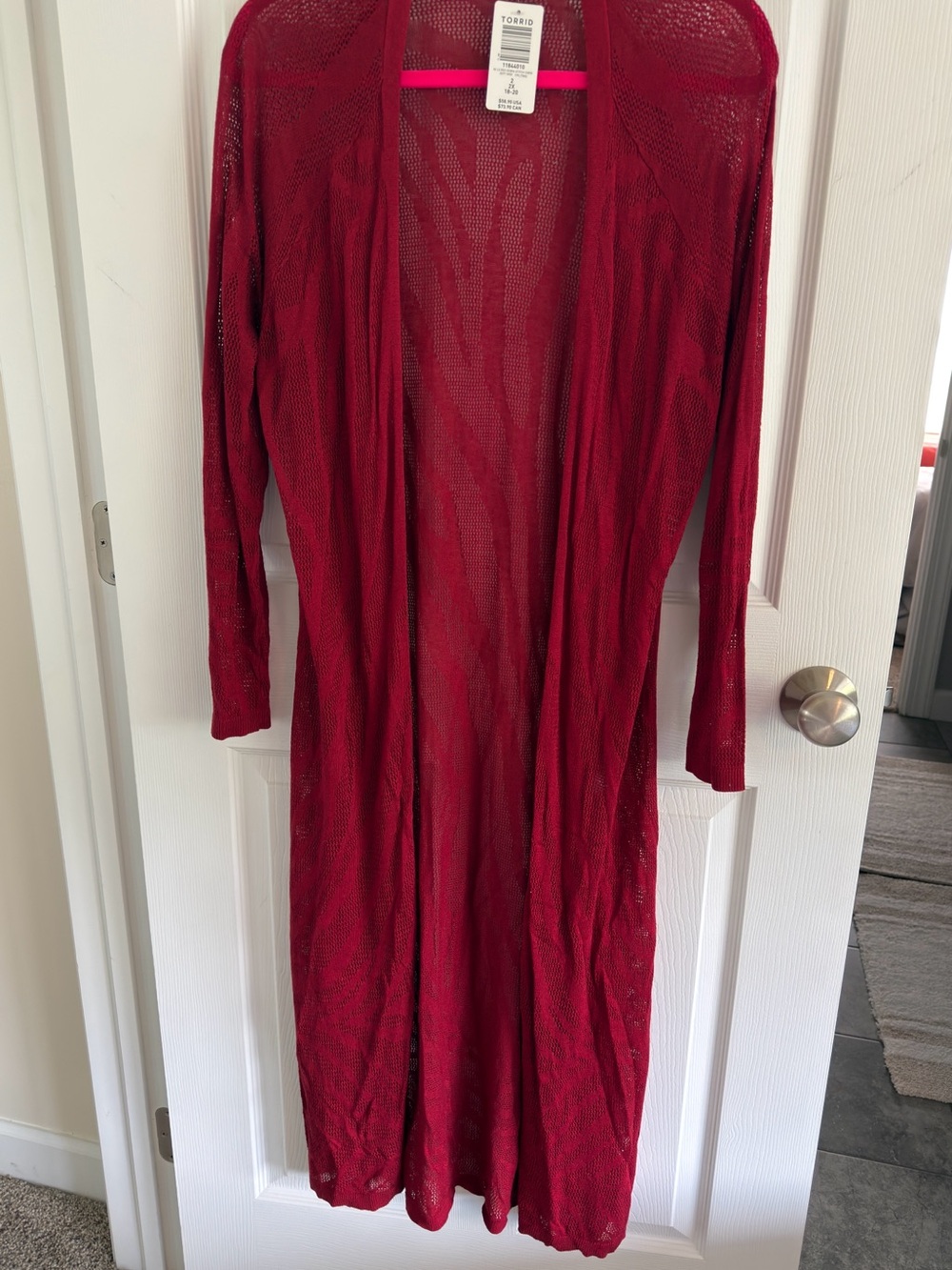 Torrid Red Long Open-Front Crochet Cardigan Duster